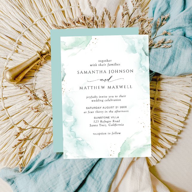 Airy Blue Turquoise Watercolor Wedding Invitation (Creator Uploaded)
