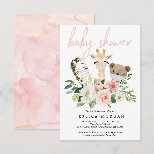 Airy Blush Animals Baby Shower Invitation (Front/Back)