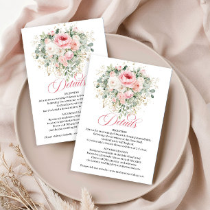 Airy Blush Floral Gold Wedding Details Card