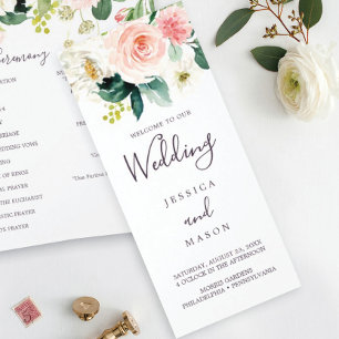 Airy Blush Tri-Fold Wedding Program Flyer
