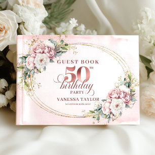 Airy Blush Watercolor 50th Birthday Sign In Book