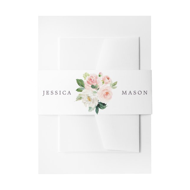 Airy Blush Wedding Invitation Belly Band Floral (Front Example)