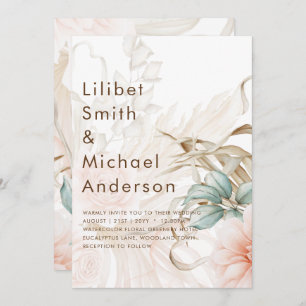 Airy BOHO Pampas Grass Light Peach Wedding Invitation