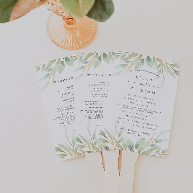 Airy Botanical Wedding Program Hand Fan (Creator Uploaded)