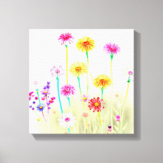 Airy Bright Neon Dandelions&Daisies Minimalist art Canvas Print