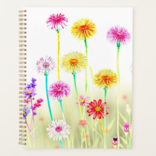 Airy Bright Neon Dandelions & Daisies Minimalist Planner