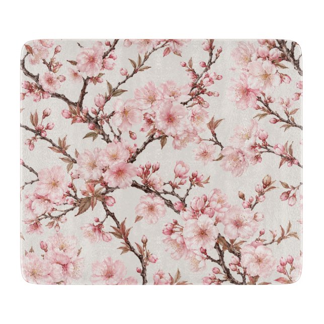 Airy Cherry Blossom Botanical Art Cutting Board (Front)