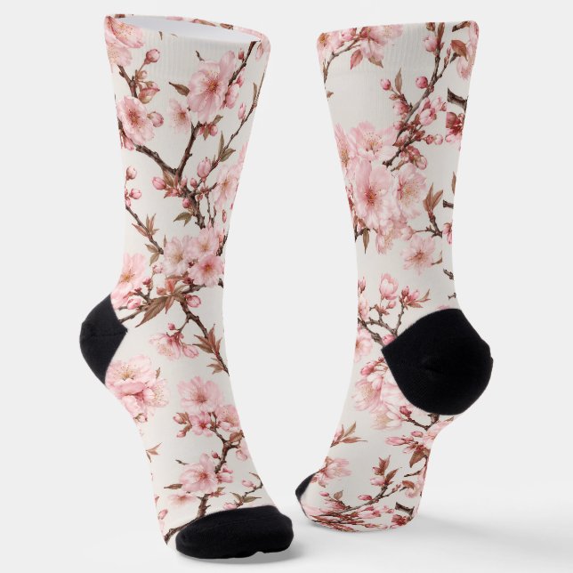 Airy Cherry Blossom Botanical Art Socks (Angled)