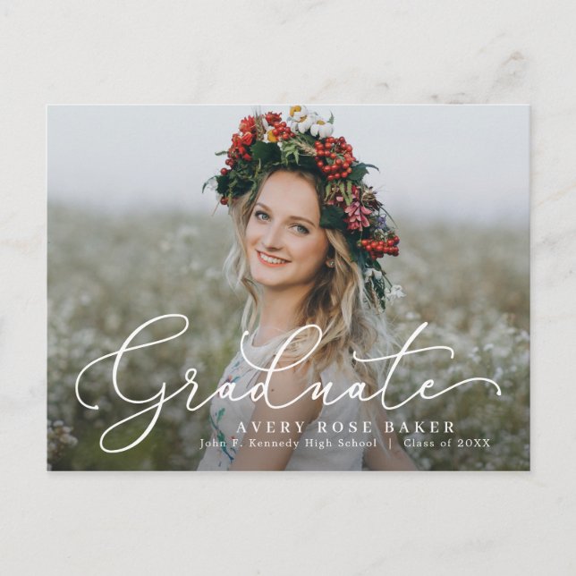 Airy Elegance EDITABLE COLOR Graduation Postcard (Front)