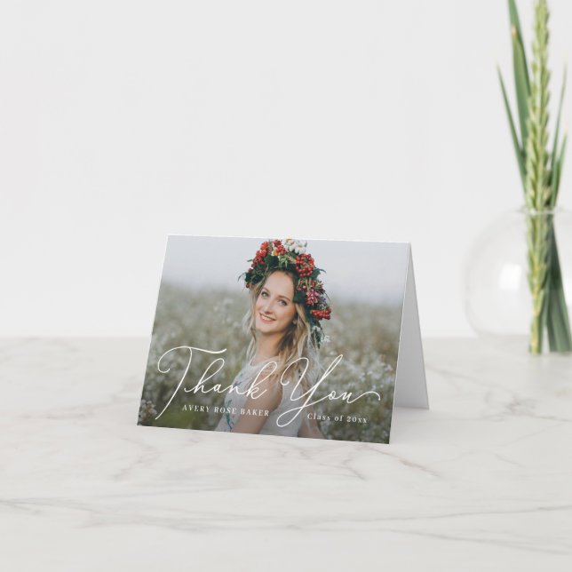 Airy Elegance EDITABLE COLOR Graduation Thank You Card (Front)