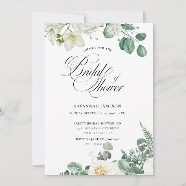 Airy Eucalyptus Greenery Boho Rustic Bridal Shower Invitation (Front)