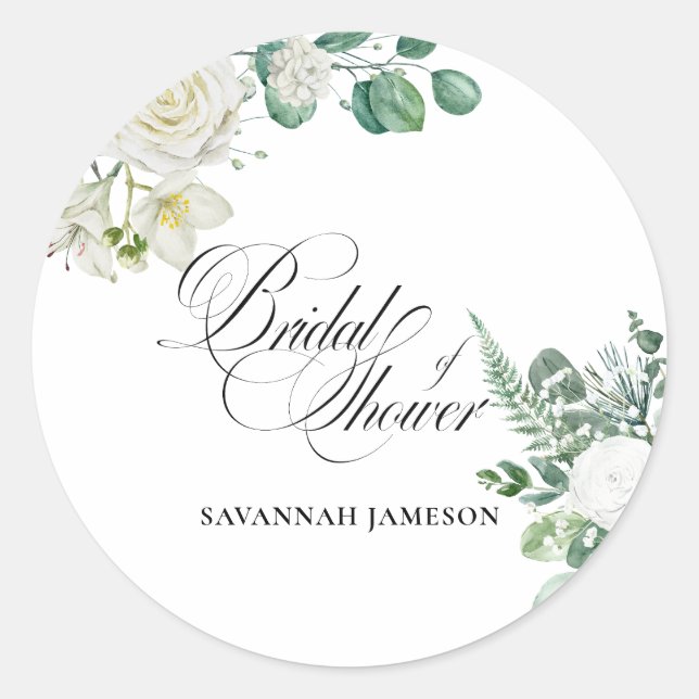Airy Eucalyptus Greenery Bridal Shower Classic Round Sticker (Front)
