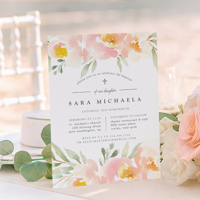 Airy Floral Baptism or Christening Invitation (Creator Uploaded)