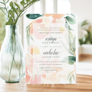 Airy Floral Peach Blush & Sage Watercolor Wedding Invitation