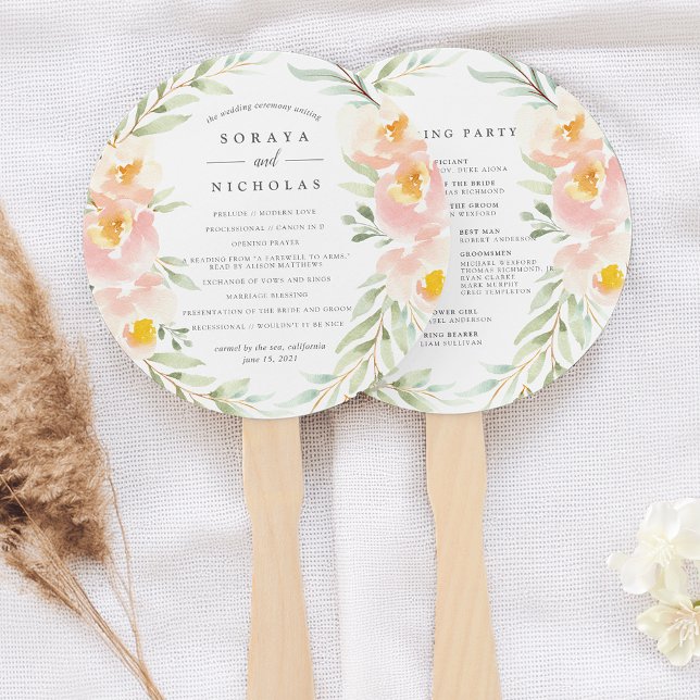 Airy Floral Wedding Program Hand Fan (Creator Uploaded)