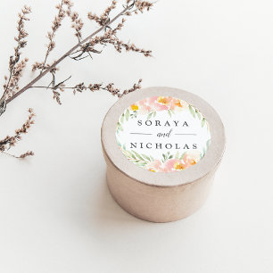 Airy Floral Wreath Wedding Classic Round Sticker