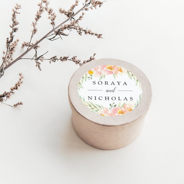 Airy Floral Wreath Wedding Classic Round Sticker (Creator Uploaded)