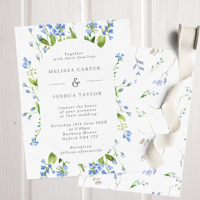 Airy French Blue Floral Pill Frame Wedding Invitation (Creator Uploaded)