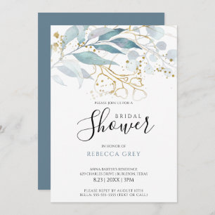 Airy Greenery and Gold Leaf Bridal Shower Invitation