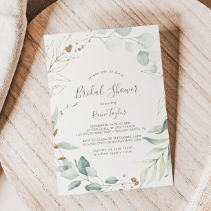 Airy Greenery and Gold Leaf Bridal Shower Invitation