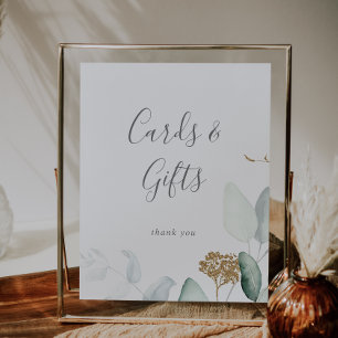 Airy Greenery and Gold Leaf Cards and Gifts Sign