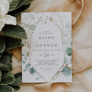 Airy Greenery and Gold Leaf Casual Wedding Invitation