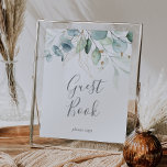 Airy Greenery and Gold Leaf Guest Book Sign<br><div class="desc">This airy greenery and gold leaf guest book sign is perfect for a modern wedding. The elegant botanical design features light and airy watercolor eucalyptus accented with whimsical gold glitter leaves.</div>