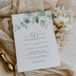 Airy Greenery and Gold Leaf Let's Celebrate Invitation<br><div class="desc">This airy greenery and gold leaf let's celebrate invitation is perfect for a modern engagement party,  wedding after party,  retirement,  graduation or any happy event. The elegant botanical design features light and airy watercolor eucalyptus accented with whimsical gold glitter leaves.</div>