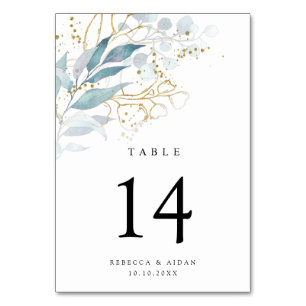 Airy Greenery and Gold Leaf  Table Number