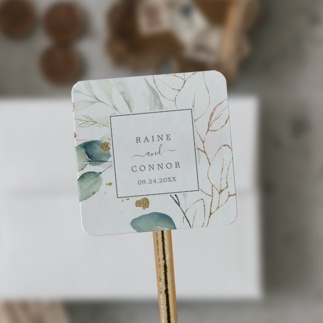 Airy Greenery and Gold Leaf Wedding Envelope Seals (Creator Uploaded)