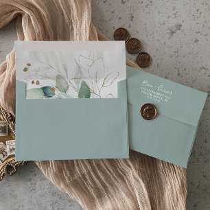 Airy Greenery and Gold Leaf Wedding Invitation Envelope