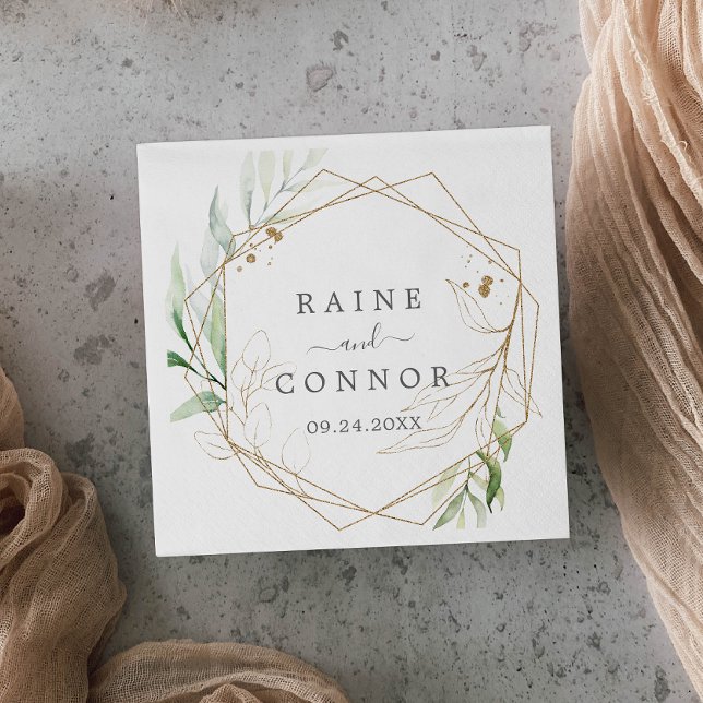 Airy Greenery and Gold Leaf Wedding Napkin (Creator Uploaded)