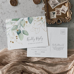 Airy Greenery and Gold Menu Choice RSVP Postcard