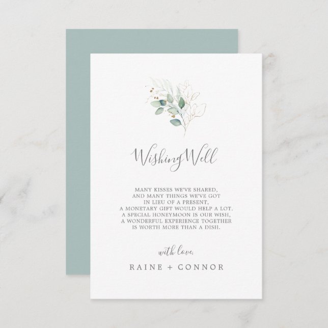 Airy Greenery and Gold Wedding Wishing Well Card (Front/Back)