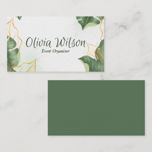 Airy Greenery and golden Leaf Business Card (Front/Back)