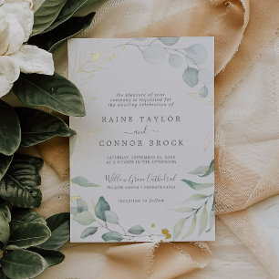 Airy Greenery and Pressed Gold Foil Leaf Wedding