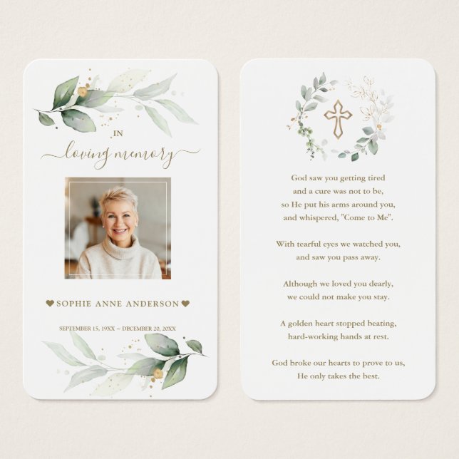 Airy Greenery Eucalyptus Photo Funeral Prayer Card (Front & Back)