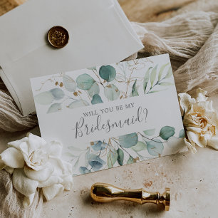 Airy Greenery & Gold Leaf Bridesmaid Proposal Card