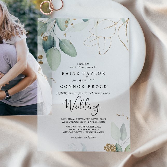 Airy Greenery Gold Leaf Elegant Eucalyptus Wedding Vellum Invitations (Airy Greenery Gold Leaf Elegant Eucalyptus Wedding Vellum Invitations)
