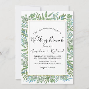Airy Greenery & Gold Leaf Wedding Brunch  Invitation
