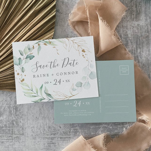 Airy Greenery Horizontal Save the Date Postcard (Creator Uploaded)