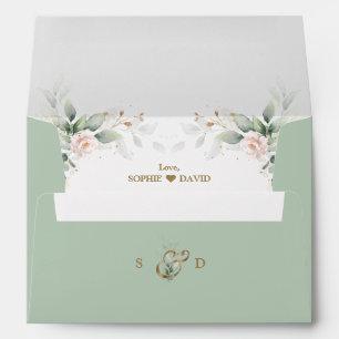 Airy Greenery Pink Roses Wedding Return Address Envelope