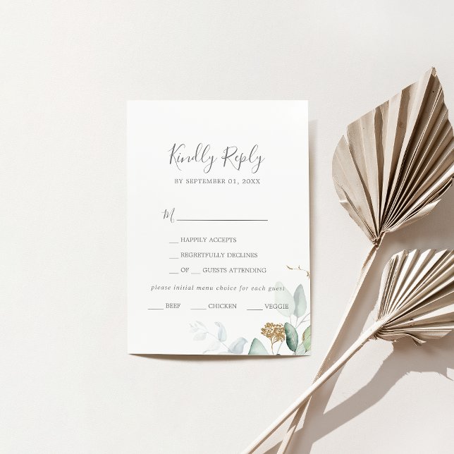 Airy Greenery Printable or Printed Menu RSVP Card (Creator Uploaded)