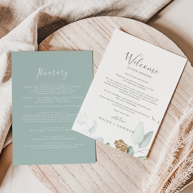 Airy Greenery Wedding Welcome Letter & Itinerary (Creator Uploaded)