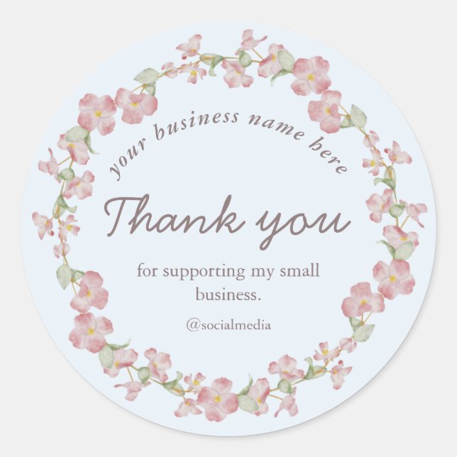 Airy light pink Dogwood wreath thank you business Classic Round Sticker (Front)