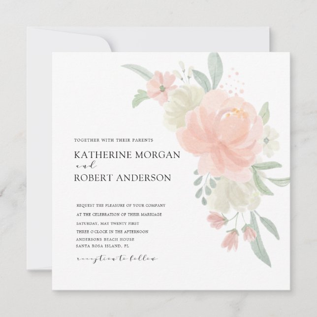 airy light spring floral Wedding Invitation (Front)
