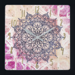 Airy Mandala Happy Pink Purple Yellow Blue & Gold Square Wall Clock<br><div class="desc">custom clock</div>