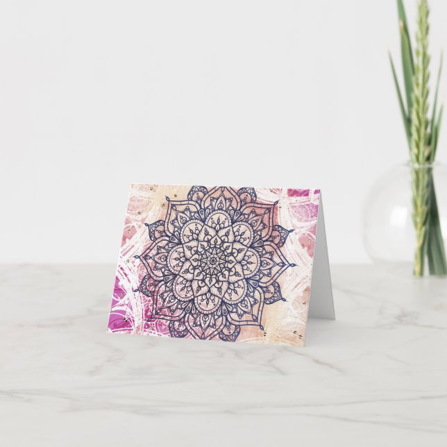 Airy Mandala Happy Pink Purple Yellow Thank You Card (Front)