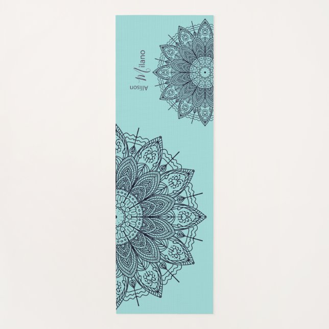 Airy Mandalas Over Sea Green Personalised Yoga Mat (Front)