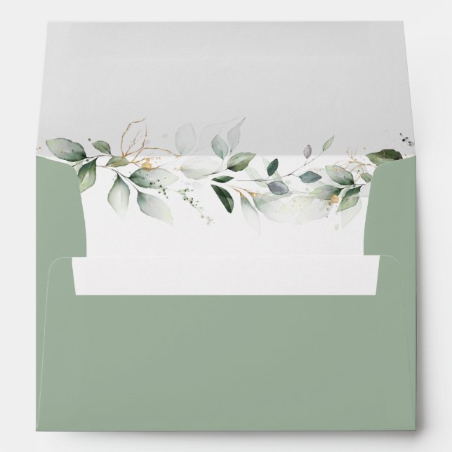 Airy Watercolour Greenery Return Address Wedding Envelope (Back (Bottom))